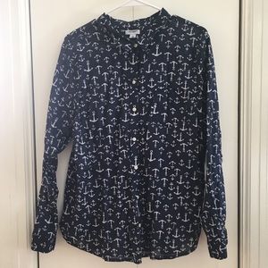 Navy blue with white anchors button down top